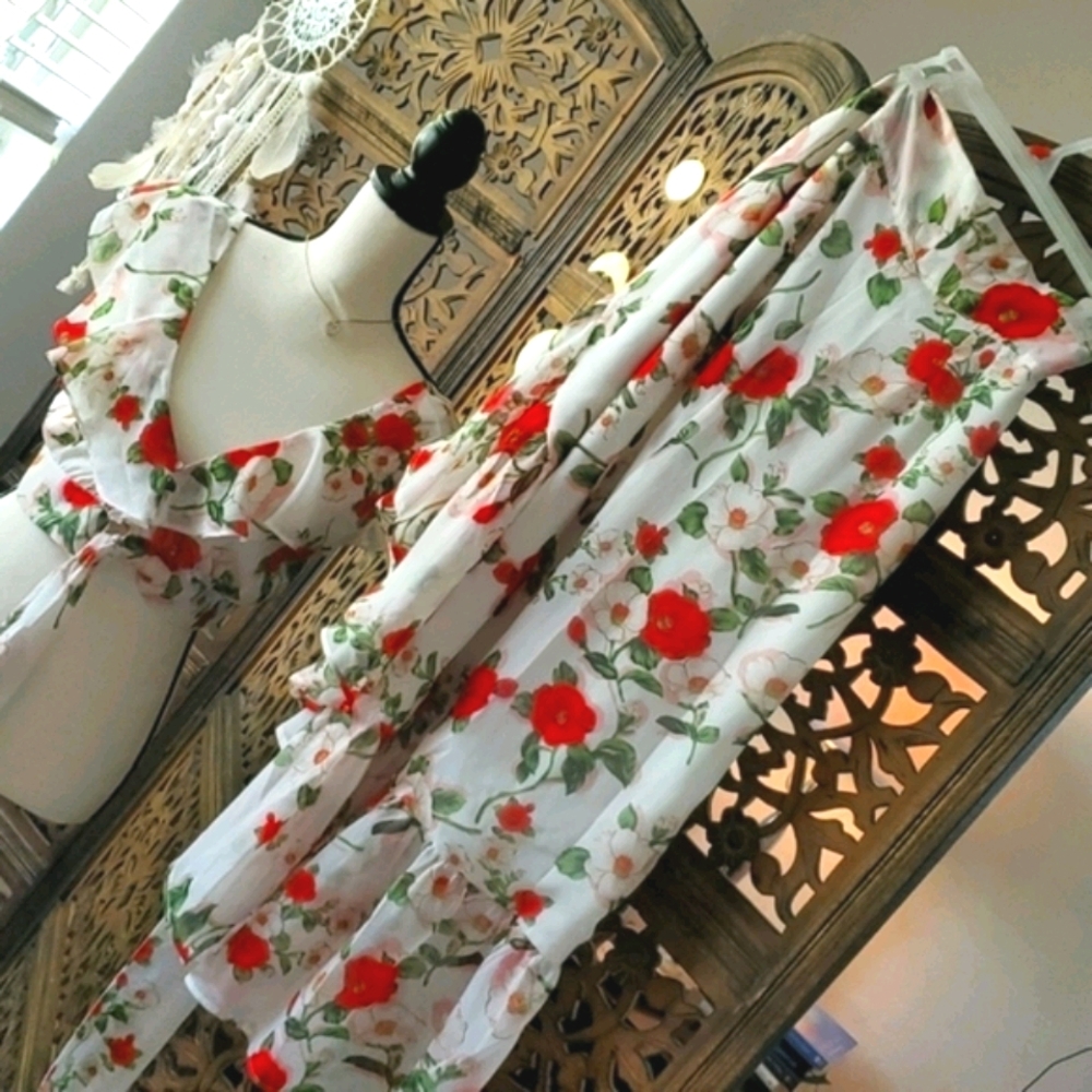 Two Piece Rose Chiffon Maxi Skirt & Crop Top